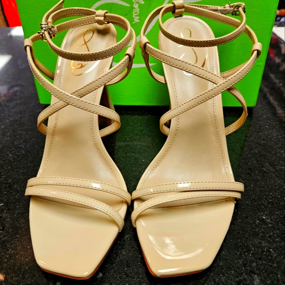 Sam Edelman Lela Patent Nude Strappy Heels